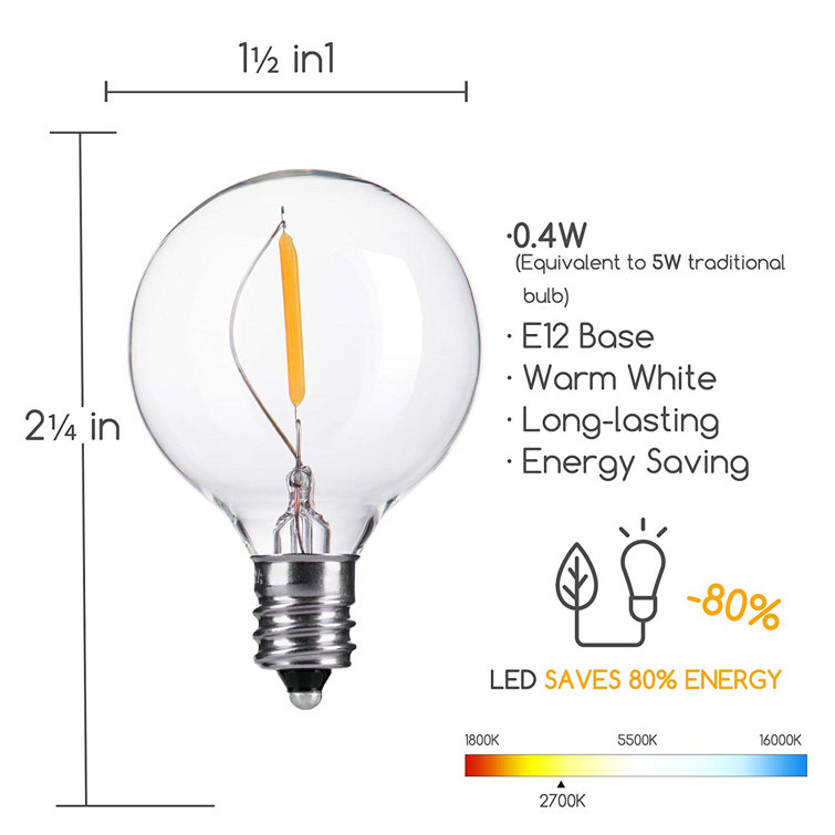 YI LIGHTING LED 25 Pieces Clear G40 Globe LED Light Bulbs